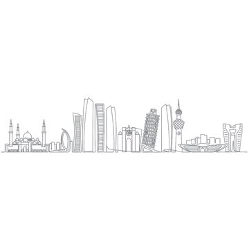 Kuwait City Skyline Silhouette - Modern Architecture Line Art