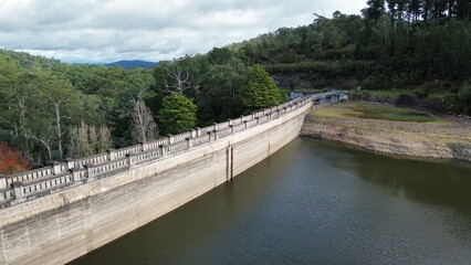 Fototapeta premium Maroondah dam retaining water with a low reservoir level