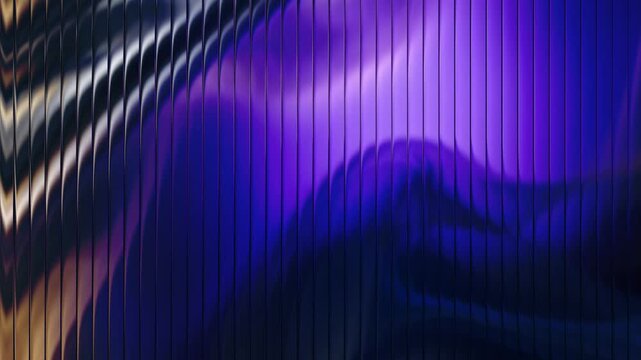 4k motion ribbed abstract fractal glass texture showing vibrant purple light refraction and smooth dynamic movement in high definition.