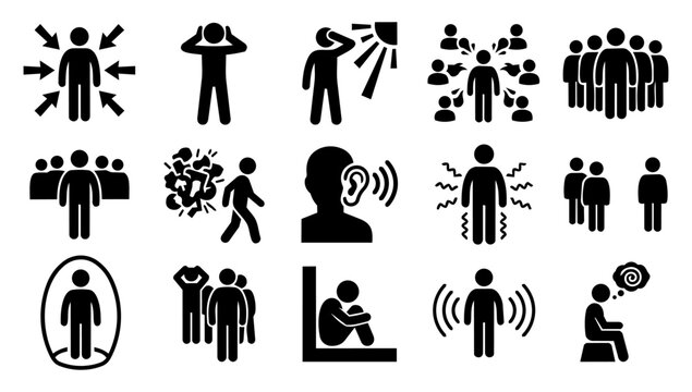 Highly Sensitive Person Sensory Overload and Overstimulation Silhouette Icon Set