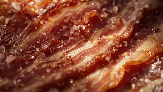 Culinary grade acorn fed Iberian bacon with salt curing creating unique crystalline texture and flavor