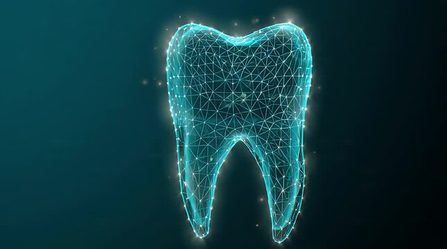 Digital 3D model of a human tooth, representing dental health and technology.