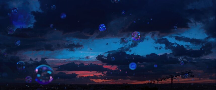 Graphic novel style backdrop with animated blue bubbles and bold contrast