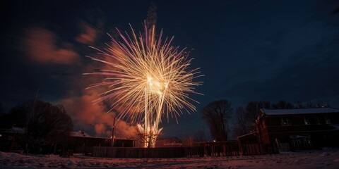 Obraz premium Festive New Year fireworks lighting up a winter evening