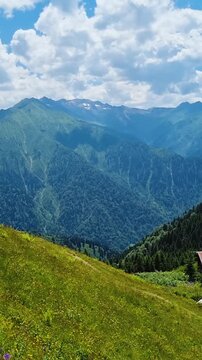 Vertical Panning Shot of Scenic Ayder Plateau Mountains in Karadeniz Turkey