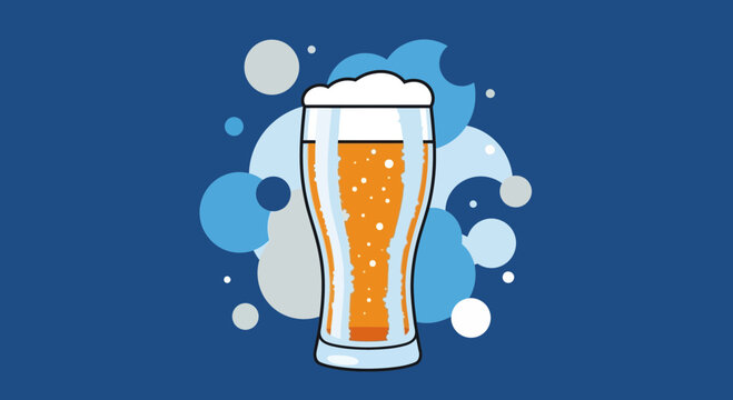 Refreshing Glass of Beer with Abstract Bubbles Illustration