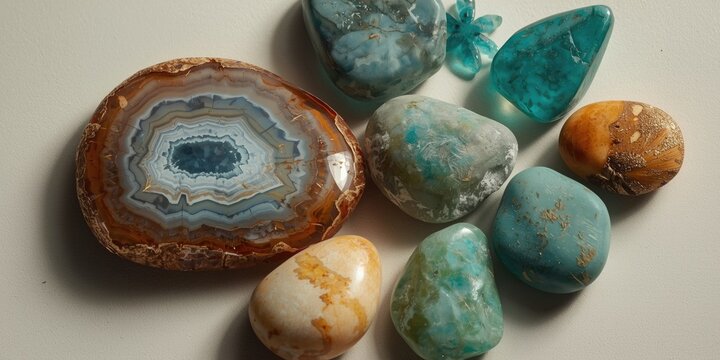 Colorful genuine healing stones featuring agate and apatite for holistic energy balance