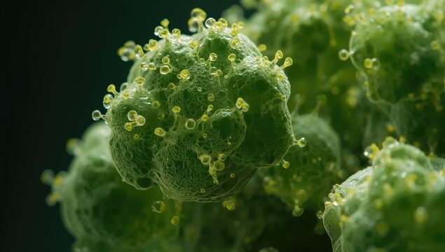 Close-up showing the fine details of Protococcus algae cell clusters