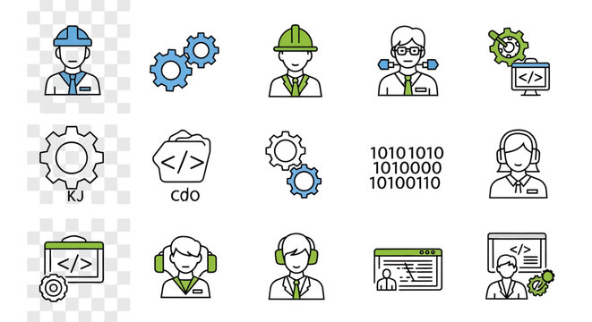 Engineers appear in technical work icons.
