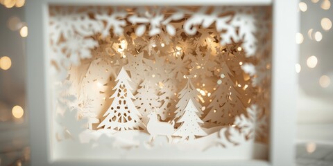 Obraz premium Flat paper cut style illustration of a Christmas themed shadow box