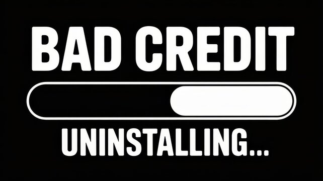 A humorous depiction of a loading bar illustrating the concept of "bad credit" being uninstalled, emphasizing financial freedom.