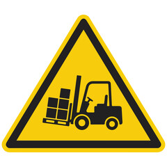 Yellow warning sign with forklift and pallets yellow triangle © Sefat