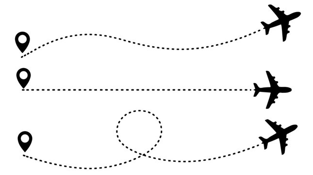Airplane flight paths, silhouette dotted line