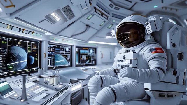 Astronaut Floating Inside Advanced Space Station Laboratory
