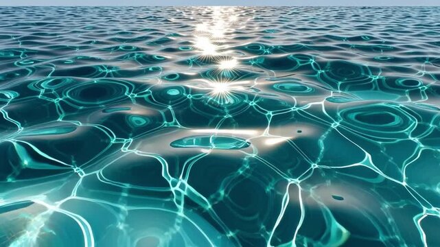 Sunlit Water Surface: Rippling turquoise water catches the sunlight, creating a mesmerizing pattern of light and shadow on the surface. A serene and tranquil scene, evoking peace and clarity.
