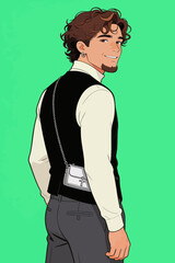 Fototapeta premium Stylized Illustration of a Smiling Young Man with Crossbody Bag