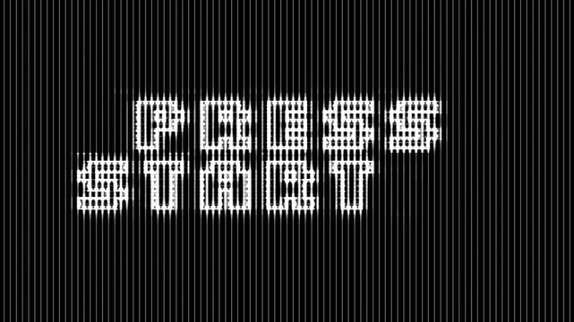 Retro pixel style Press Start text message with distortions and glitch effects animation