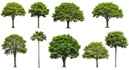 Fototapeta premium Variety of green trees isolated.