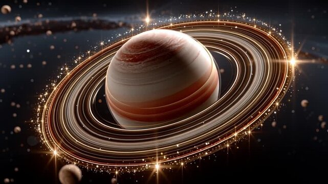 Saturn in Cosmic Splendor: A majestic representation of Saturn, adorned with its iconic rings, glows brilliantly against the deep expanse of space.