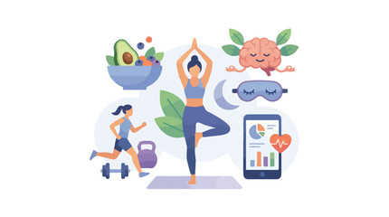 Naklejka premium Healthy Lifestyle and Wellness Concept with Fitness Activities and Nutrition.
