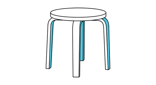 Simple three legged wooden stool with a white top and light blue inner legs shown on a plain white background.