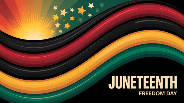 Juneteenth template design with bold typography in green, yellow and red color. African American black people Freedom Day celebrate on June 19. Juneteenth banner, poster, created with generative ai