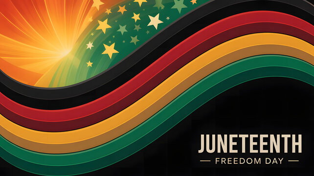 Juneteenth template design with bold typography in green, yellow and red color. African American black people Freedom Day celebrate on June 19. Juneteenth banner, poster, created with generative ai