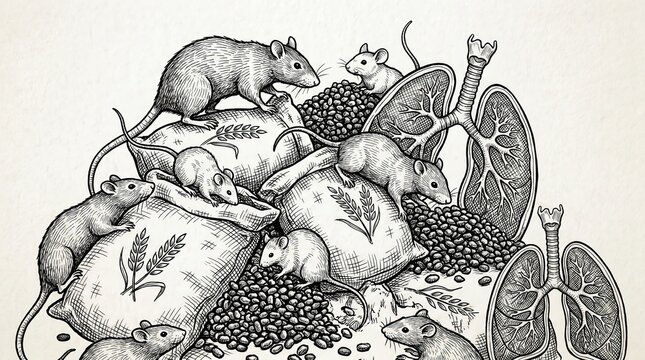 Rodent Contamination Hazard, Monochrome Illustration of Contaminated Environment
