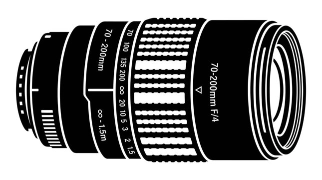 Professional Telephoto Zoom Lens Isolated on White Background.