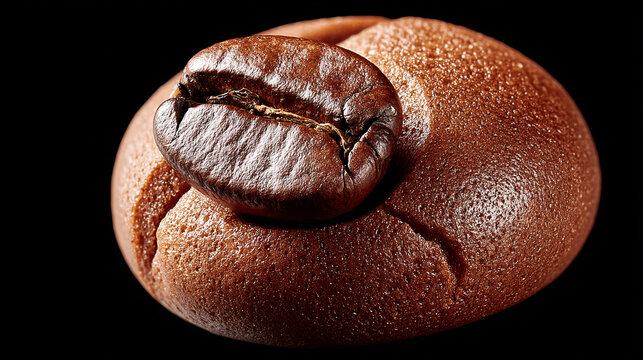 Macro view of roasted dark coffee bean surface showing intricate texture on black