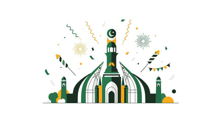 Flat vector illustration of a mosque for Islamic celebration. © Handi