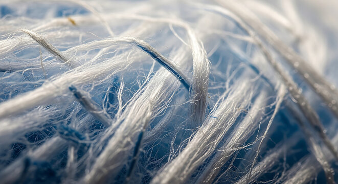 Detailed macro photography of hazardous blue asbestos and chrysotile fibers showing the dangerous microscopic texture of raw insulation material found in older homes