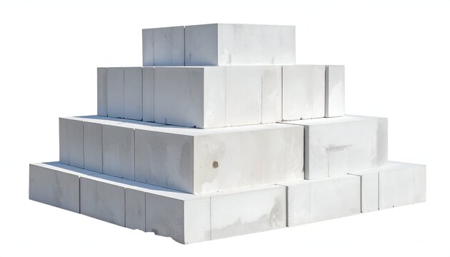 Pyramid of White Concrete Blocks on White Background.
