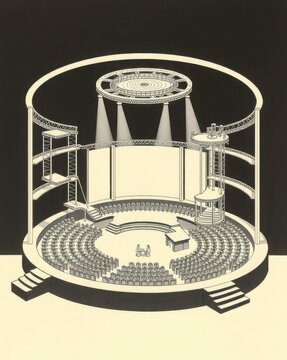 Harmonious circular theater design with radial seating and prominent stage structure