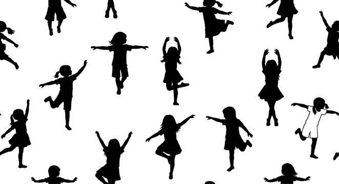 Dancing children silhouettes seamless pattern