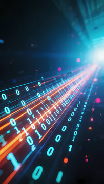 Blue orange and red binary code on black