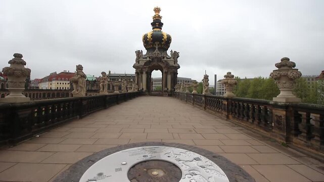 Geodetic Reference Point and Baroque Crown Gate Vertical Tilt-Up at the Zwinger in Dresden