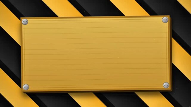 Animated under construction sign on yellow and black background