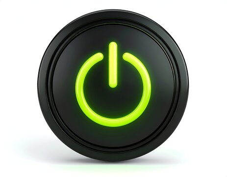 Illuminated Power Button on Black Background for Technology Concepts.