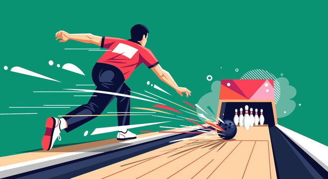 Bowling Player Throwing Ball Vector Illustration