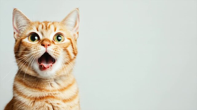 Shocked reaction orange tabby cat with copy space, horizontal video