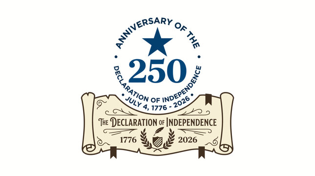 USA 250th anniversary logo of the declaration of independence with vintage scroll
