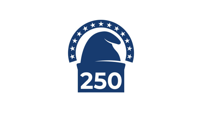 USA 250th independence day anniversary logo with liberty phrygian cap and stars