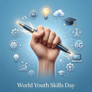 World Youth Skills Day AI Technology Education and development Concept on background.