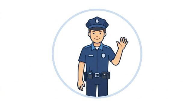Friendly Police Officer Waving Hello Cartoon Character.