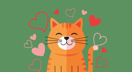 Cute Cartoon Ginger Cat Surrounded by Love Hearts © Ilyas Raziq Zayyan A