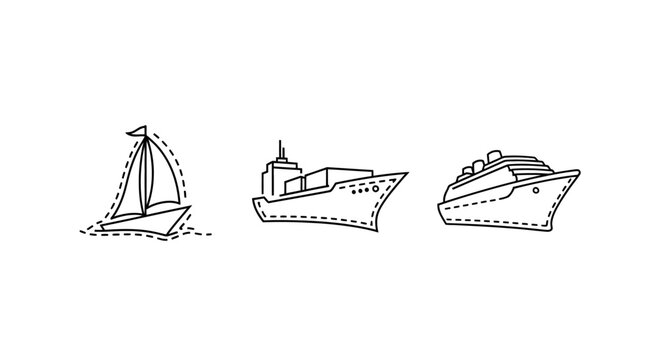 Hand Drawn Sketches of Various Ship Types.