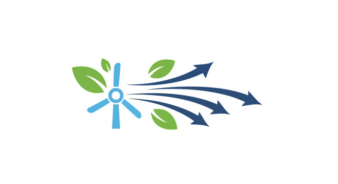Renewable energy icon with windmill leaves and airflow arrows