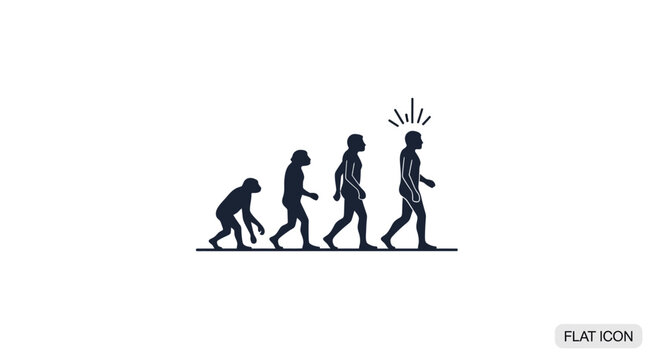 Silhouette sequence of human evolution stages icon.