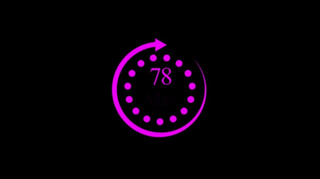 White color circle arrow refresh icon and 78 min timer icon.minutes stopwatch icon. Stopwatch icon in flat style.